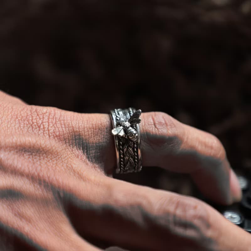 蜻蜓玫瑰戒指女士銀