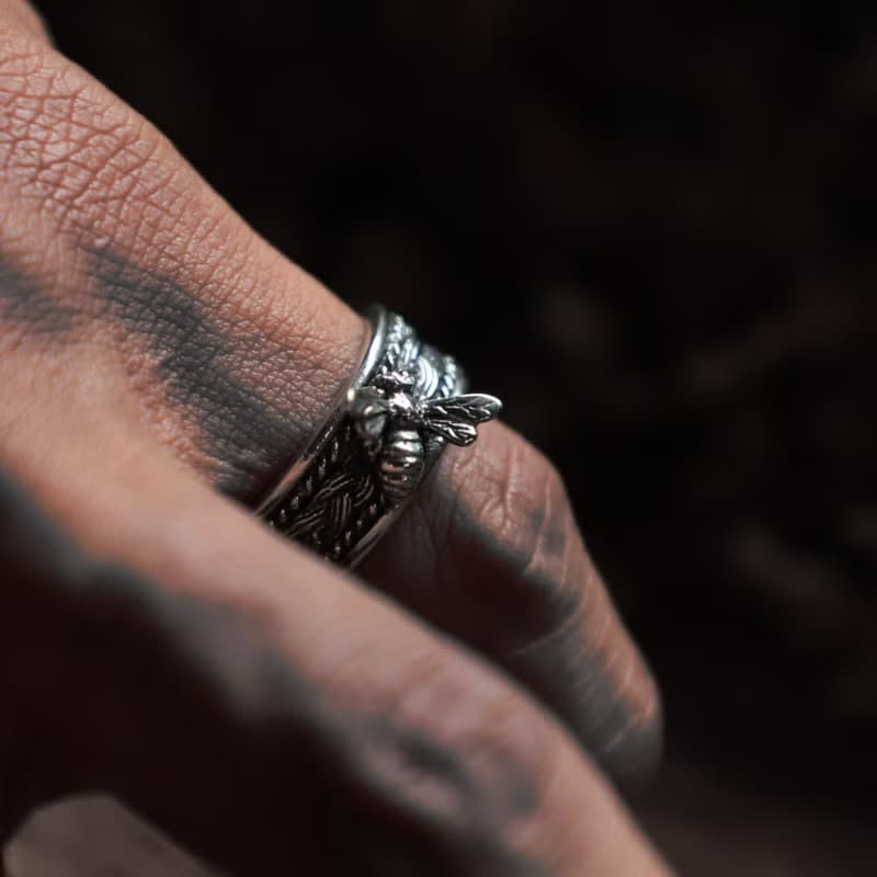 蜻蜓玫瑰戒指女士銀