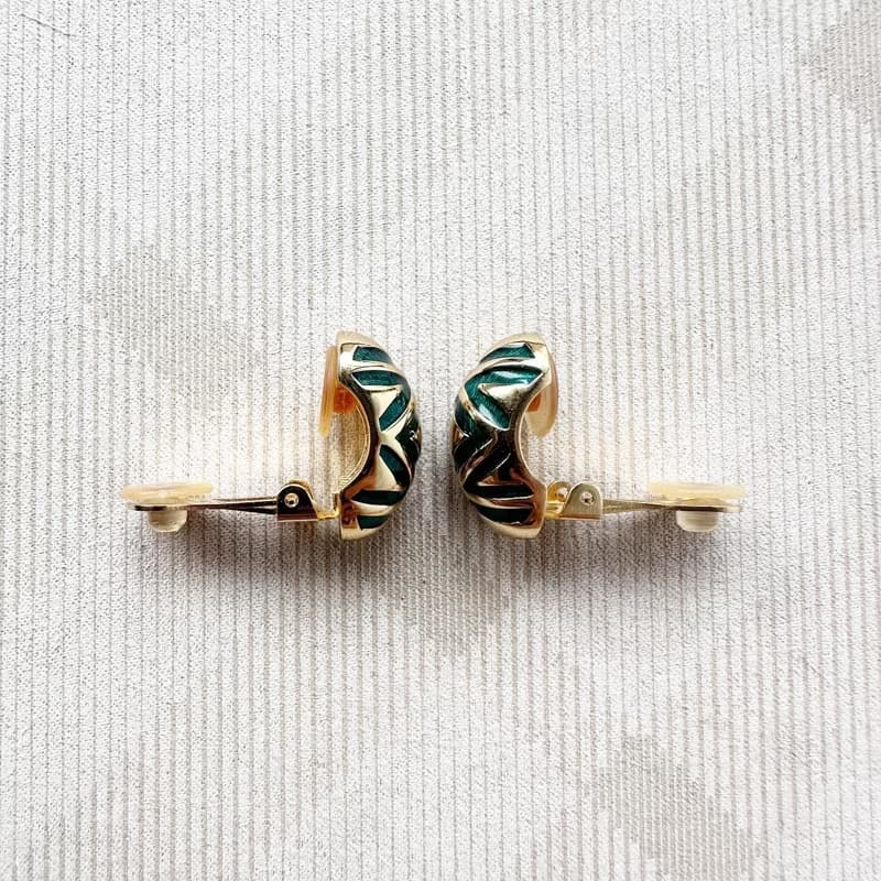 BURBERRYS金x綠格紋琺瑯耳夾C1 vintage