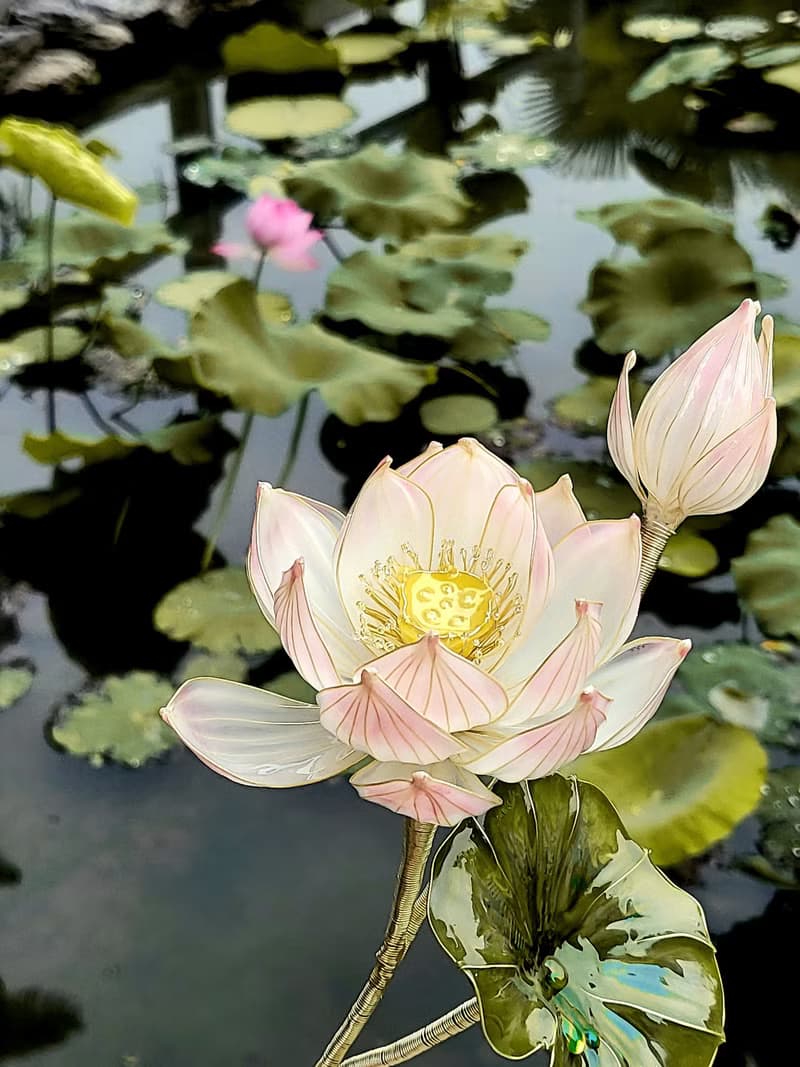 夏荷 • 沾浸藝術花燈【閒逛花間系列】綠白色。小夜燈。生日禮物