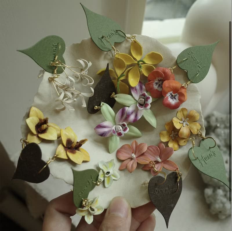 蜘蛛蘭皮革耳環 -現品