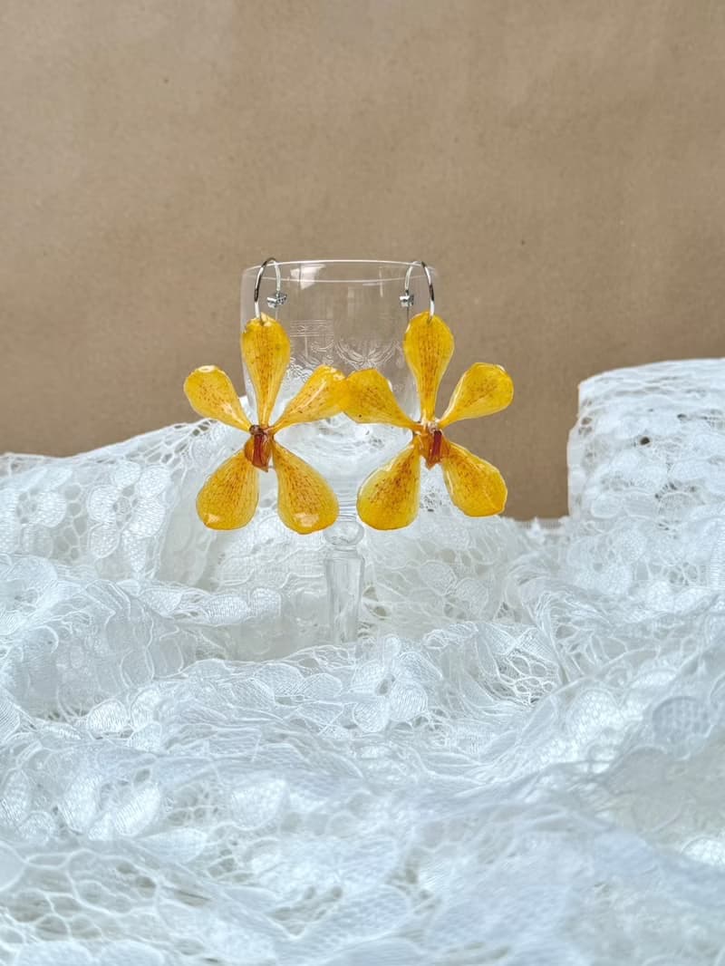 Yellow Mokara Orchid Hoop Earrings