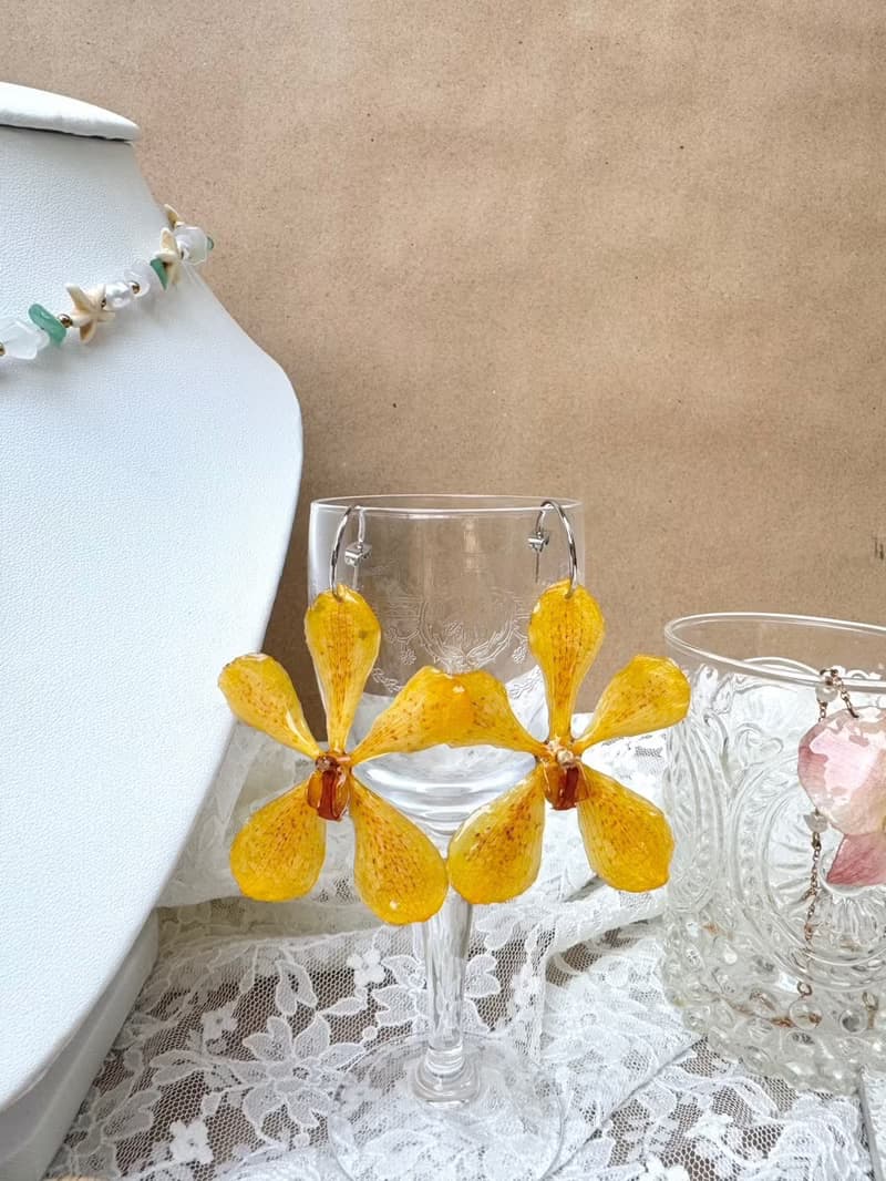 Yellow Mokara Orchid Hoop Earrings