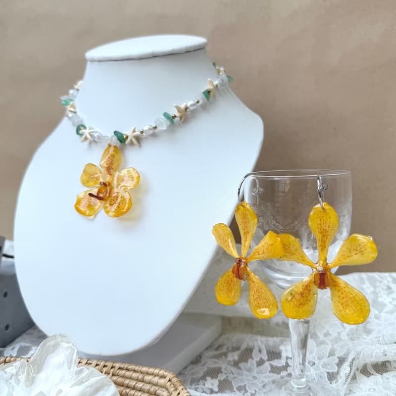 Yellow Mokara Orchid Hoop Earrings