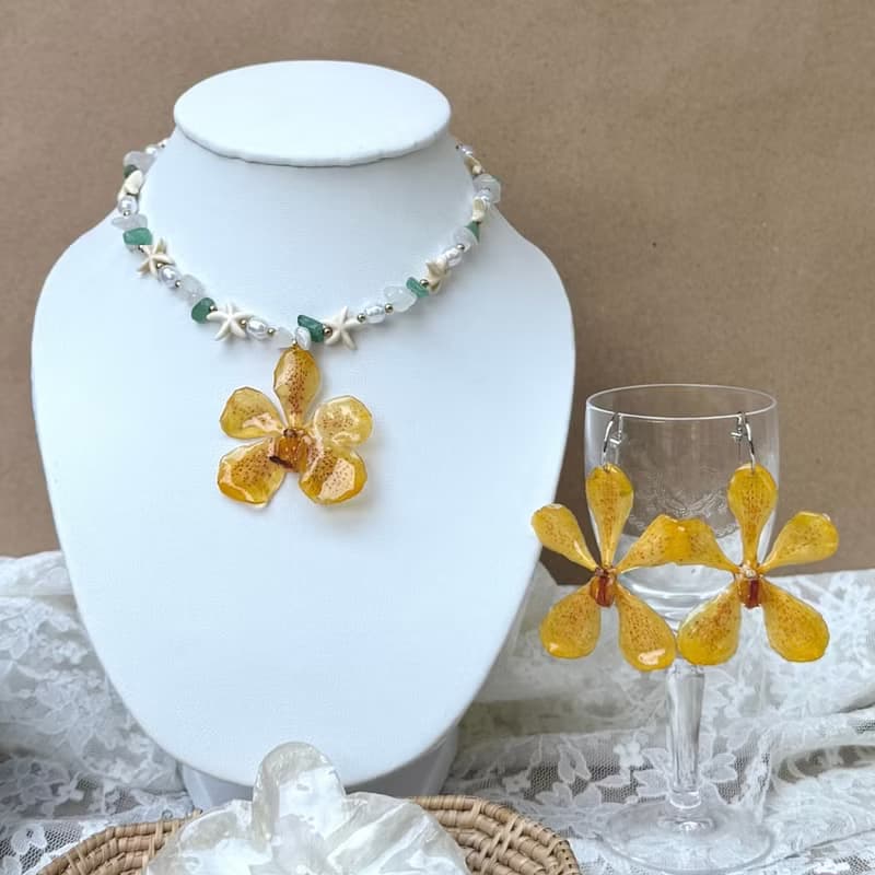 Yellow Mokara Orchid Hoop Earrings