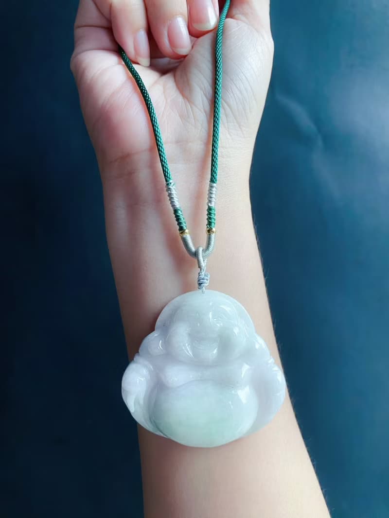 彌勒佛 肚中帶綠 天然緬甸玉翡翠 佛公 項鍊 禮物 長輩禮 佛像