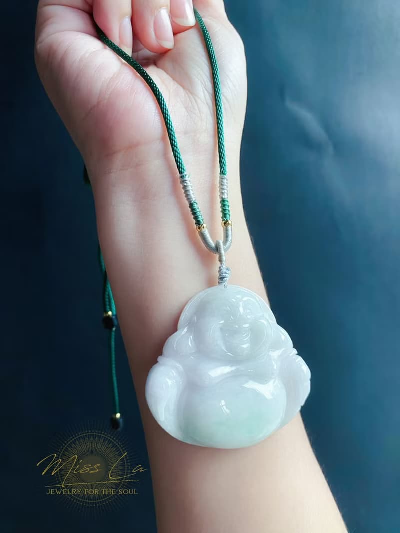 彌勒佛 肚中帶綠 天然緬甸玉翡翠 佛公 項鍊 禮物 長輩禮 佛像