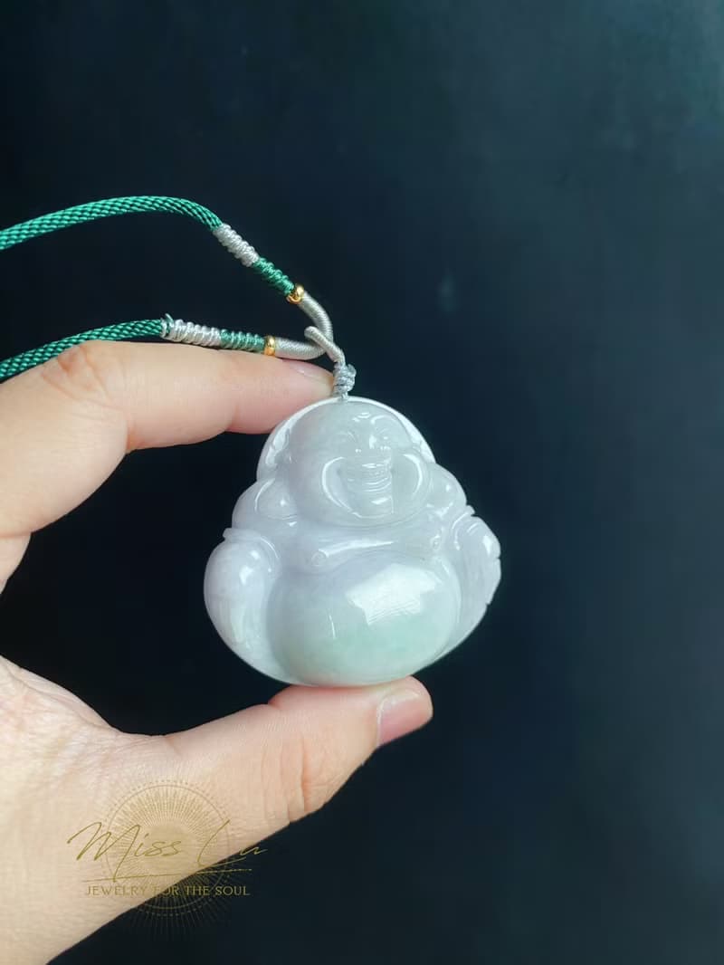 彌勒佛 肚中帶綠 天然緬甸玉翡翠 佛公 項鍊 禮物 長輩禮 佛像