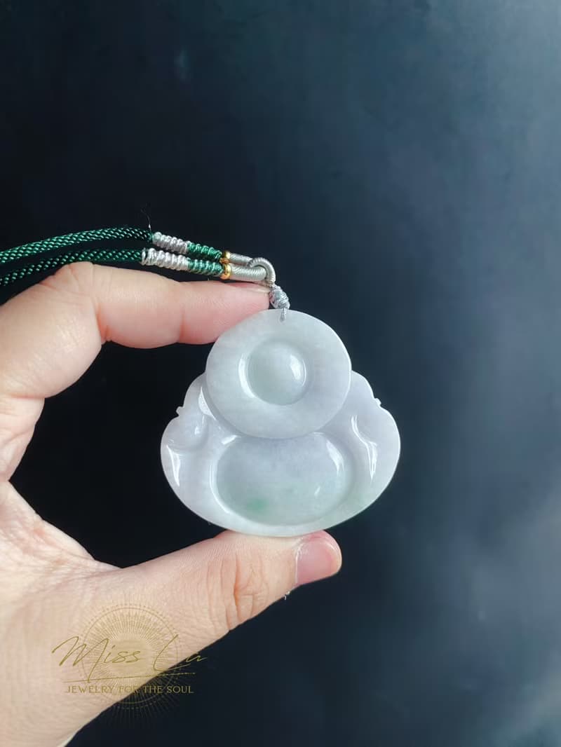 彌勒佛 肚中帶綠 天然緬甸玉翡翠 佛公 項鍊 禮物 長輩禮 佛像