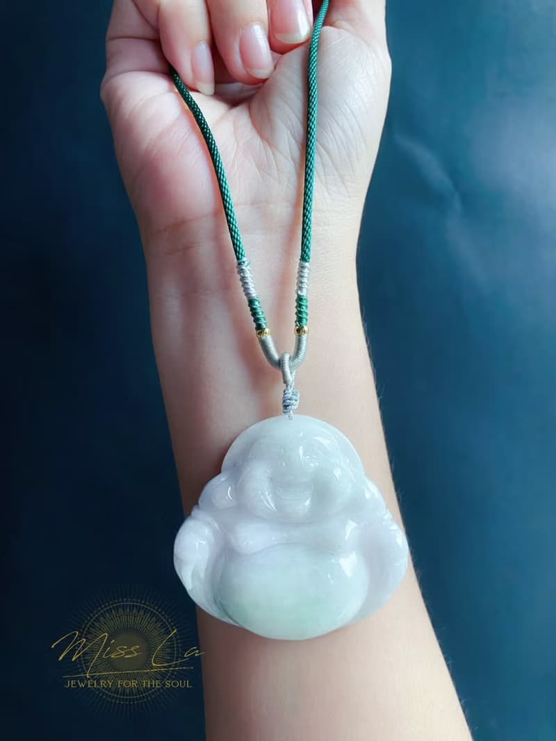 彌勒佛 肚中帶綠 天然緬甸玉翡翠 佛公 項鍊 禮物 長輩禮 佛像
