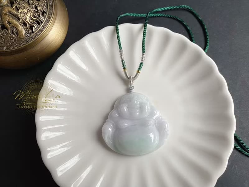 彌勒佛 肚中帶綠 天然緬甸玉翡翠 佛公 項鍊 禮物 長輩禮 佛像
