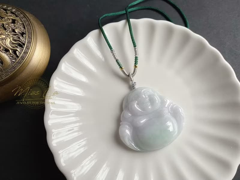 彌勒佛 肚中帶綠 天然緬甸玉翡翠 佛公 項鍊 禮物 長輩禮 佛像