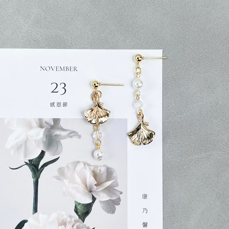 銀杏淡水珍珠耳環