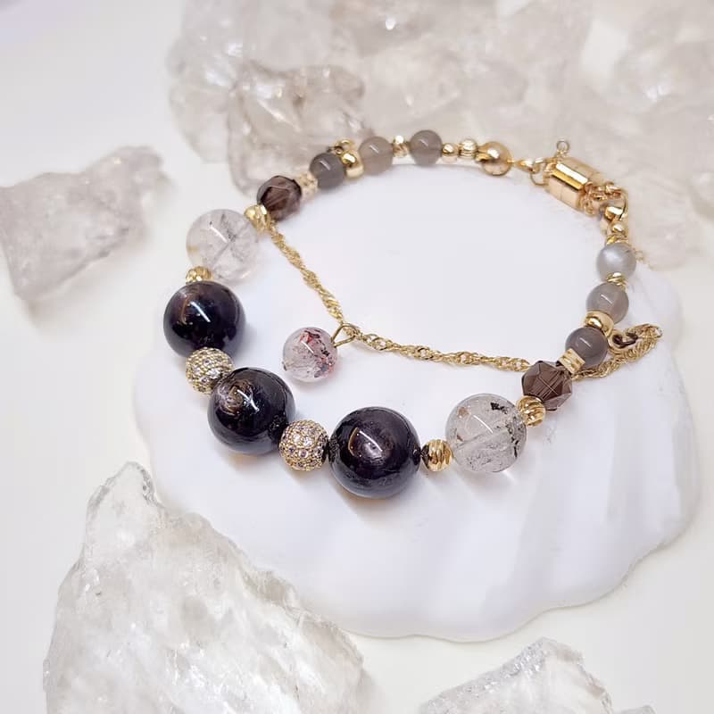 熠影財曜。金運石 閃靈鑽 冰曜石 拉長石 水晶手鍊