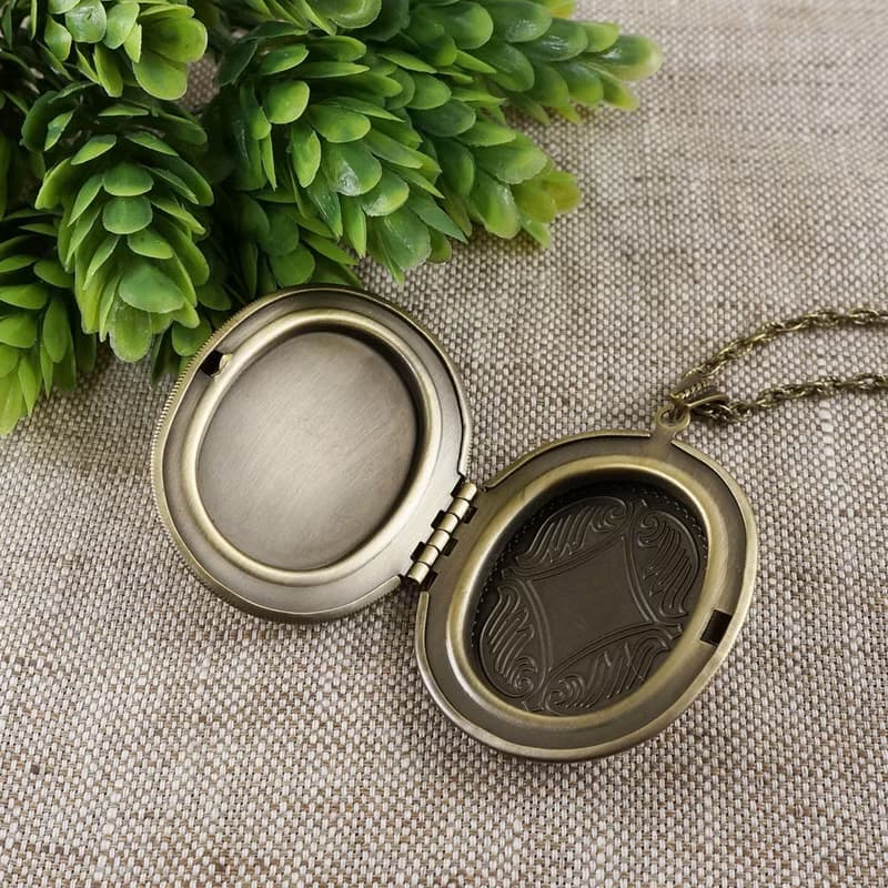 Orange Pink Aster Flower Cameo Oval Photo Locket Pendant Necklace Woman Jewelry