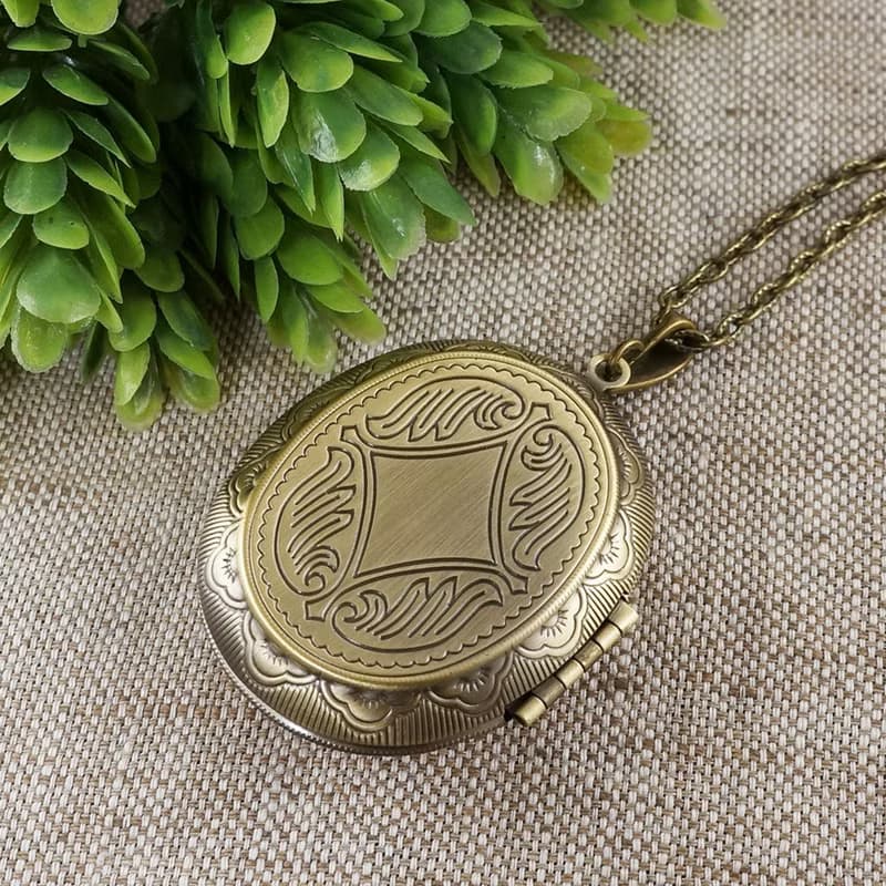 Orange Pink Aster Flower Cameo Oval Photo Locket Pendant Necklace Woman Jewelry