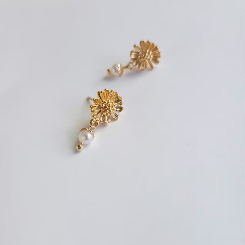 14K/耳飾- 雛菊 淡水珍珠