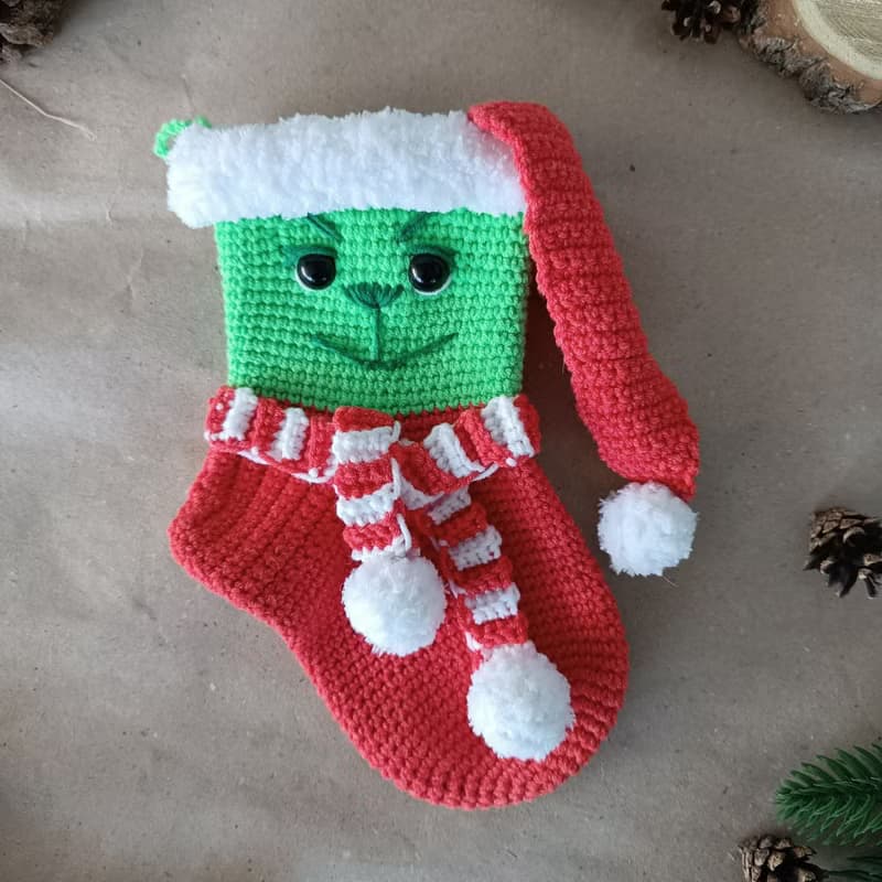 【數位】Crochet pattern Christmas stocking Grinch, Christmas amigurumi stocking