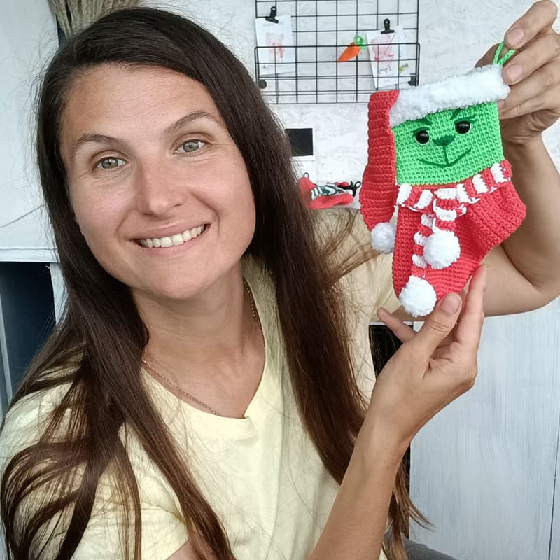 【數位】Crochet pattern Christmas stocking Grinch, Christmas amigurumi stocking