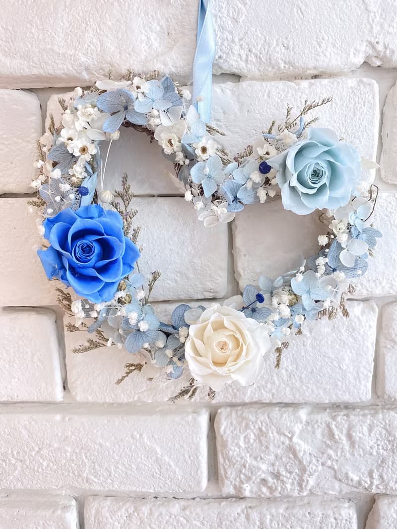 心型永生玫瑰花圈 療癒藍色系 日本大地農園花材 情人節禮物 畢業
