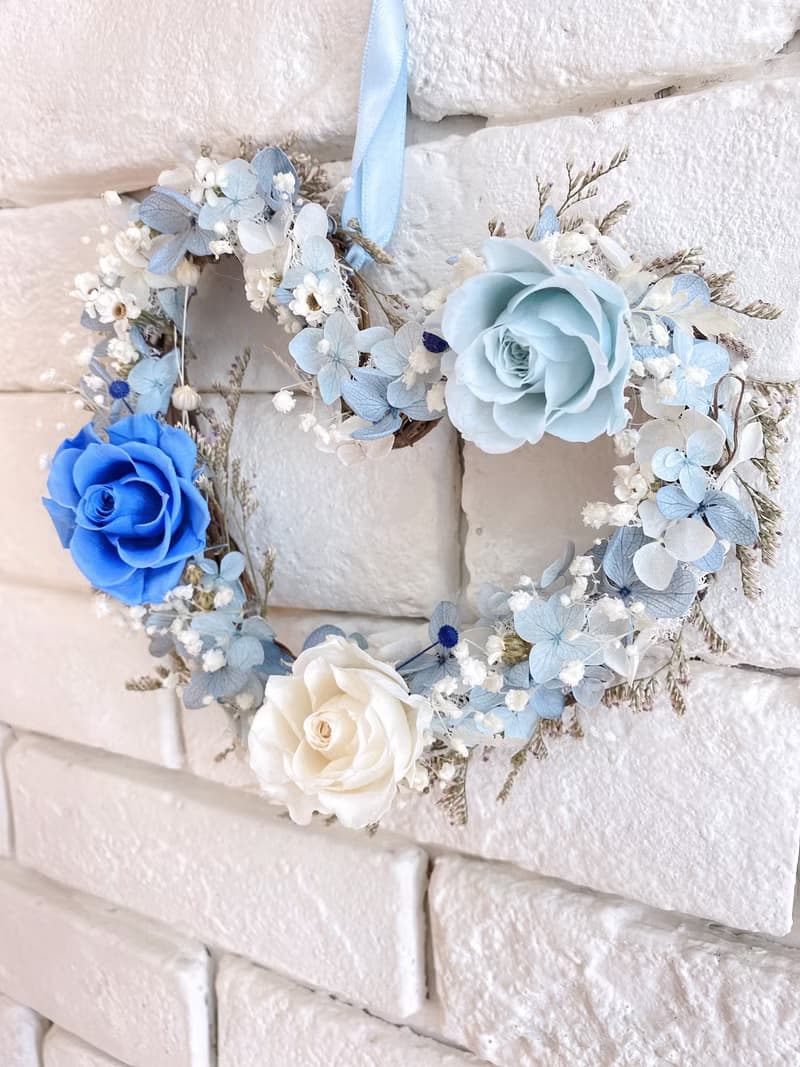 心型永生玫瑰花圈 療癒藍色系 日本大地農園花材 情人節禮物 畢業