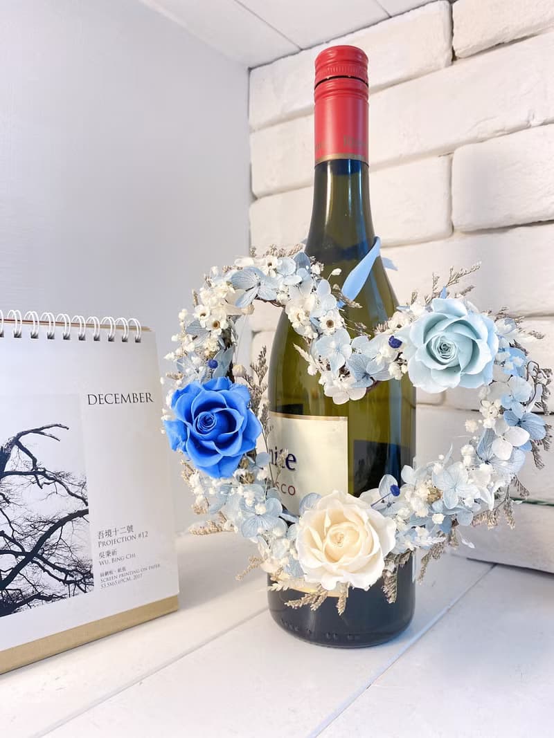 心型永生玫瑰花圈 療癒藍色系 日本大地農園花材 情人節禮物 畢業