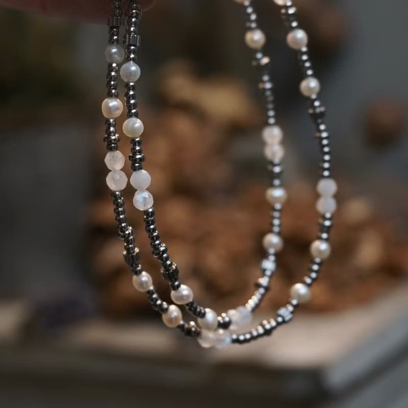 珍珠項鍊 淡水珍珠 月光石項鍊 NE-00006