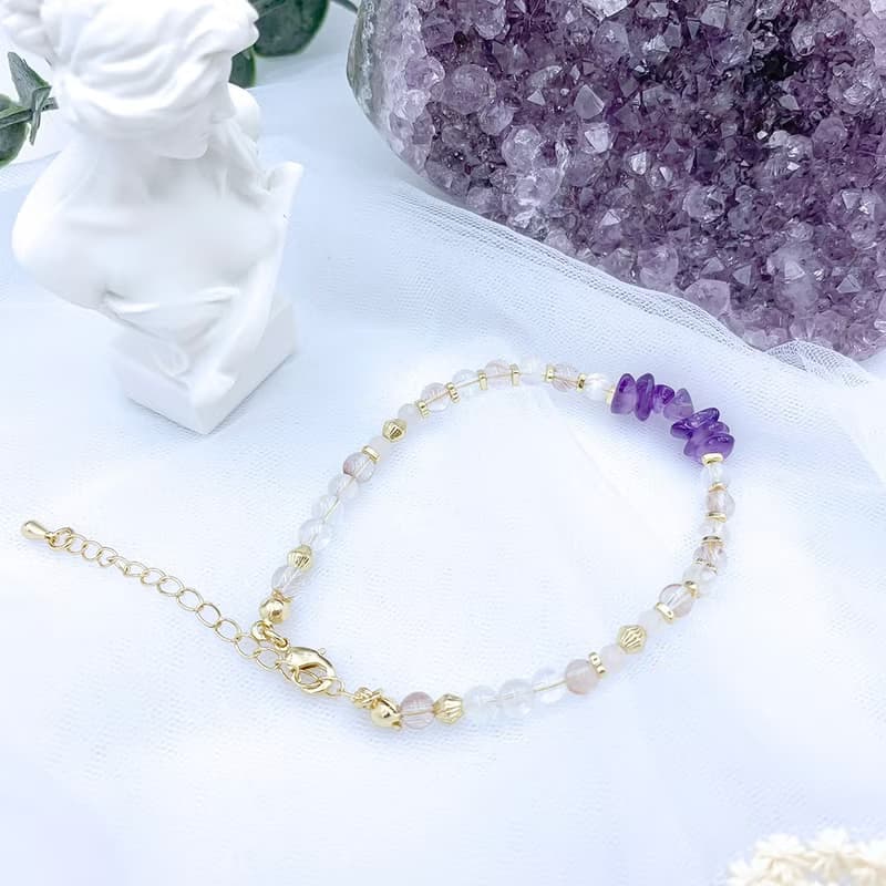 紫藤之下 / 紫水晶 雪花幽靈 粉兔毛 粉晶 水晶手鍊