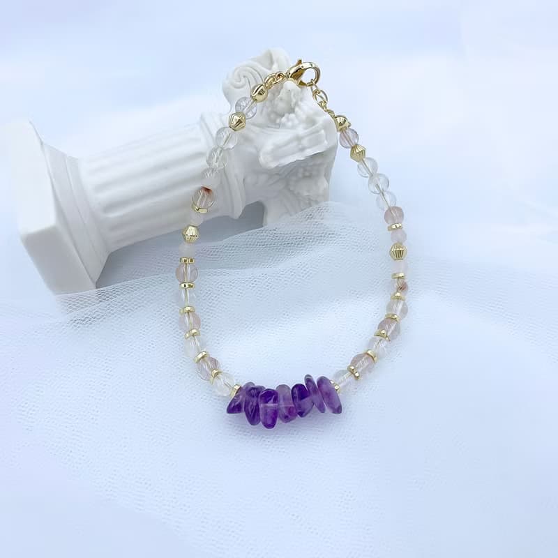 紫藤之下 / 紫水晶 雪花幽靈 粉兔毛 粉晶 水晶手鍊