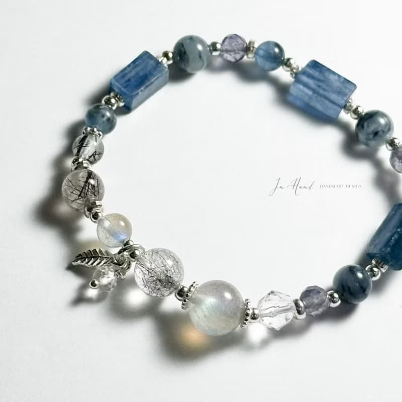 夜色旅人-原礦藍晶石.藍兔毛-純銀設計款手鍊
