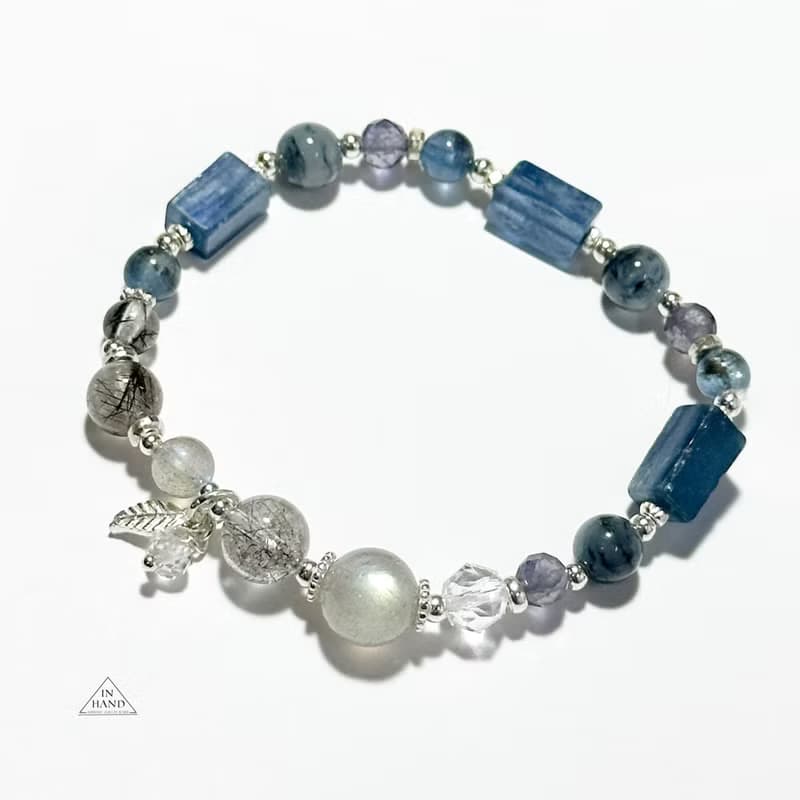 夜色旅人-原礦藍晶石.藍兔毛-純銀設計款手鍊