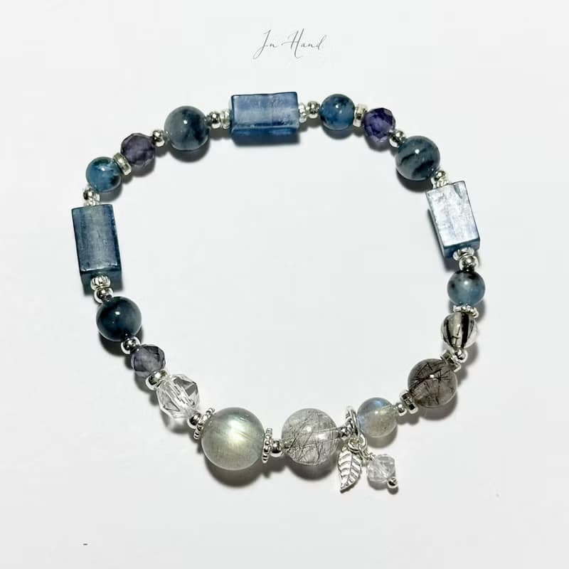 夜色旅人-原礦藍晶石.藍兔毛-純銀設計款手鍊