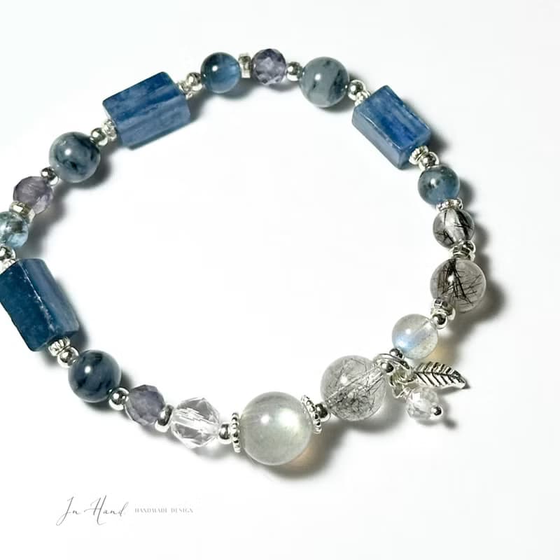 夜色旅人-原礦藍晶石.藍兔毛-純銀設計款手鍊