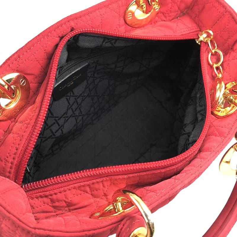 【 日本直送　名牌中古包 】Christian Dior クリスチャン ディオール カナージュ ハンドバッグ レッド ナイロン vintage cstet8