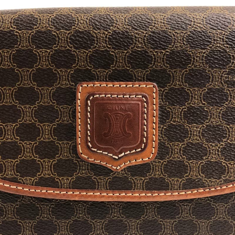 【 日本直送　名牌中古包 】CELINE セリーヌ マカダム ショルダーバッグ ブラウン ブラゾン型押し PVC/レザー vintage オールド ix2eki