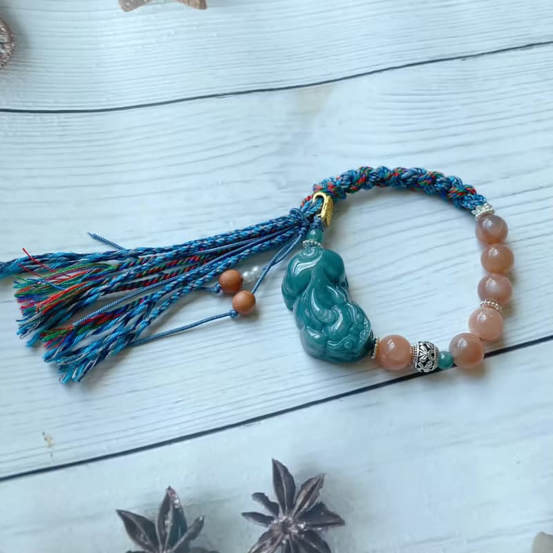 藍水翡翠貔貅 橙月光太陽石 || 守護避邪防小人 姻緣 水晶手鍊