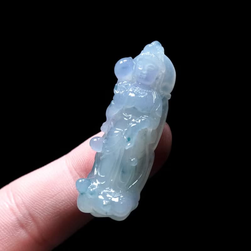 冰種紫羅蘭飄花翡翠精雕觀音菩薩 | 天然緬甸玉翡翠A貨 | 送禮