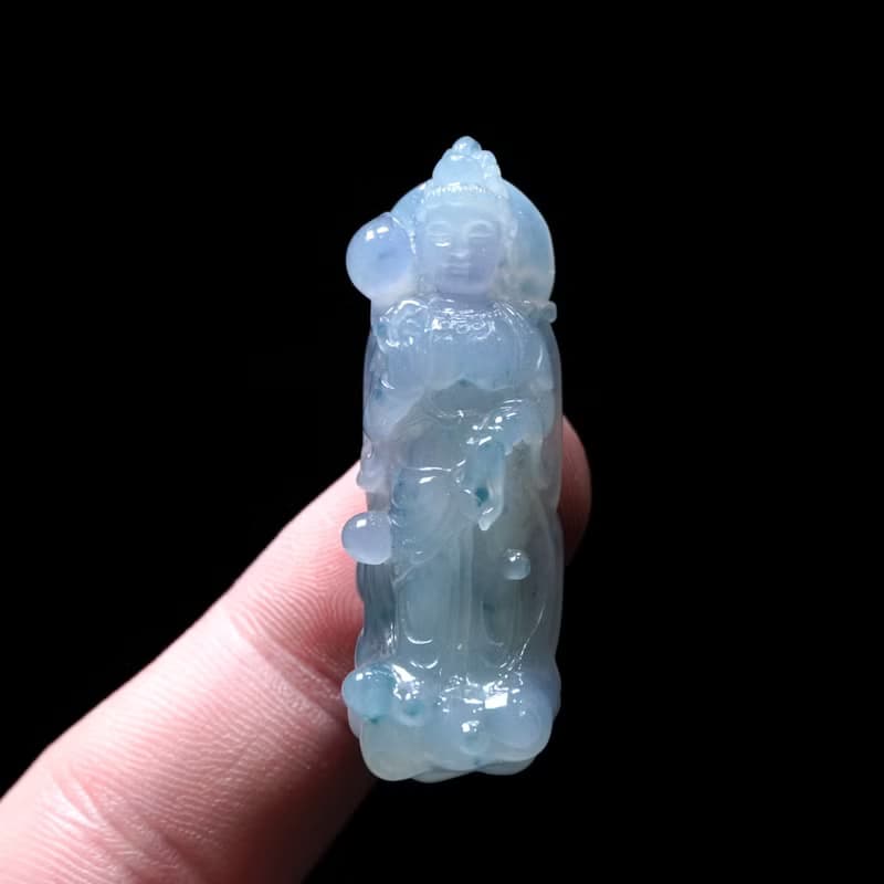 冰種紫羅蘭飄花翡翠精雕觀音菩薩 | 天然緬甸玉翡翠A貨 | 送禮