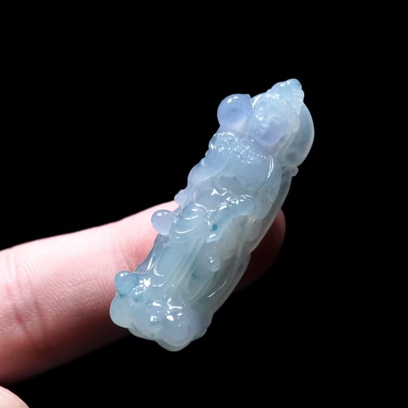 冰種紫羅蘭飄花翡翠精雕觀音菩薩 | 天然緬甸玉翡翠A貨 | 送禮