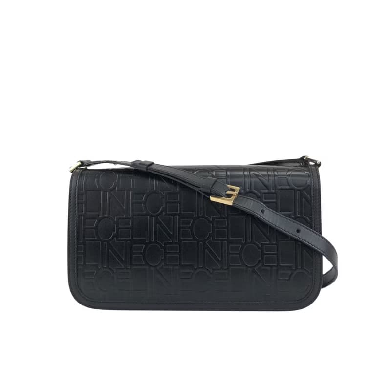 【 日本直送　名牌中古包 】CELINE セリーヌ ショルダーバッグ ブラック ロゴ 型押し レザー ミニバッグ vintage ヴィンテージ  z7yz82