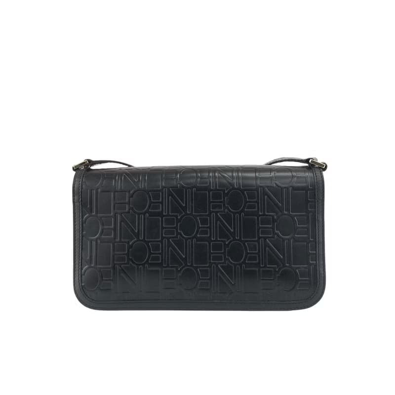 【 日本直送　名牌中古包 】CELINE セリーヌ ショルダーバッグ ブラック ロゴ 型押し レザー ミニバッグ vintage ヴィンテージ  z7yz82
