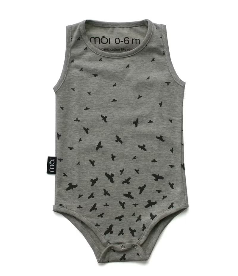 Moi Kids 冰島有機棉童裝嬰兒包屁衣-12M至18M灰
