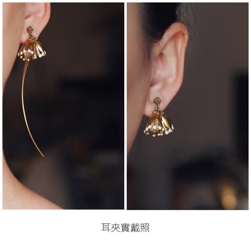 雪點花葉 玻璃珠長短兩戴耳環