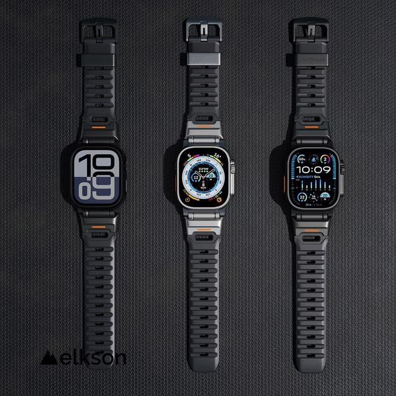 Elkson Apple Watch Fusion剛柔系列不銹鋼矽膠透氣錶帶44-49mm