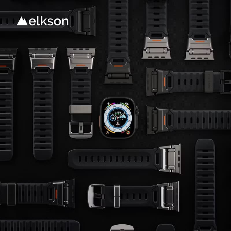 Elkson Apple Watch Fusion剛柔系列不銹鋼矽膠透氣錶帶44-49mm
