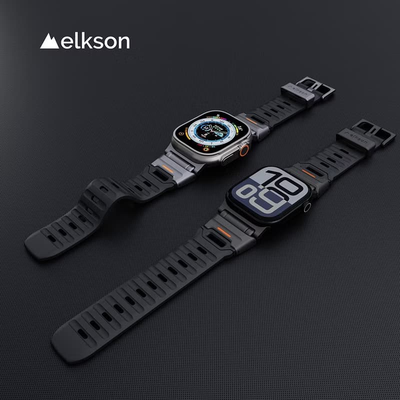 Elkson Apple Watch Fusion剛柔系列不銹鋼矽膠透氣錶帶44-49mm