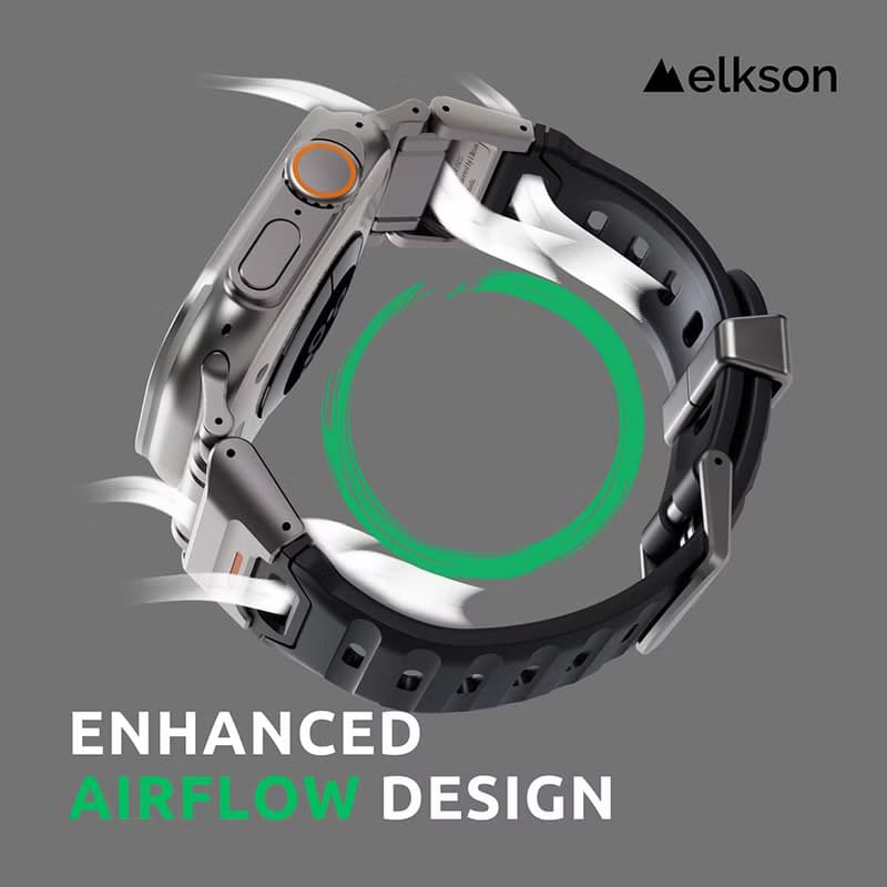 Elkson Apple Watch Fusion剛柔系列不銹鋼矽膠透氣錶帶44-49mm