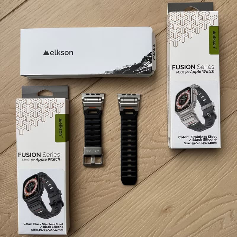 Elkson Apple Watch Fusion剛柔系列不銹鋼矽膠透氣錶帶44-49mm
