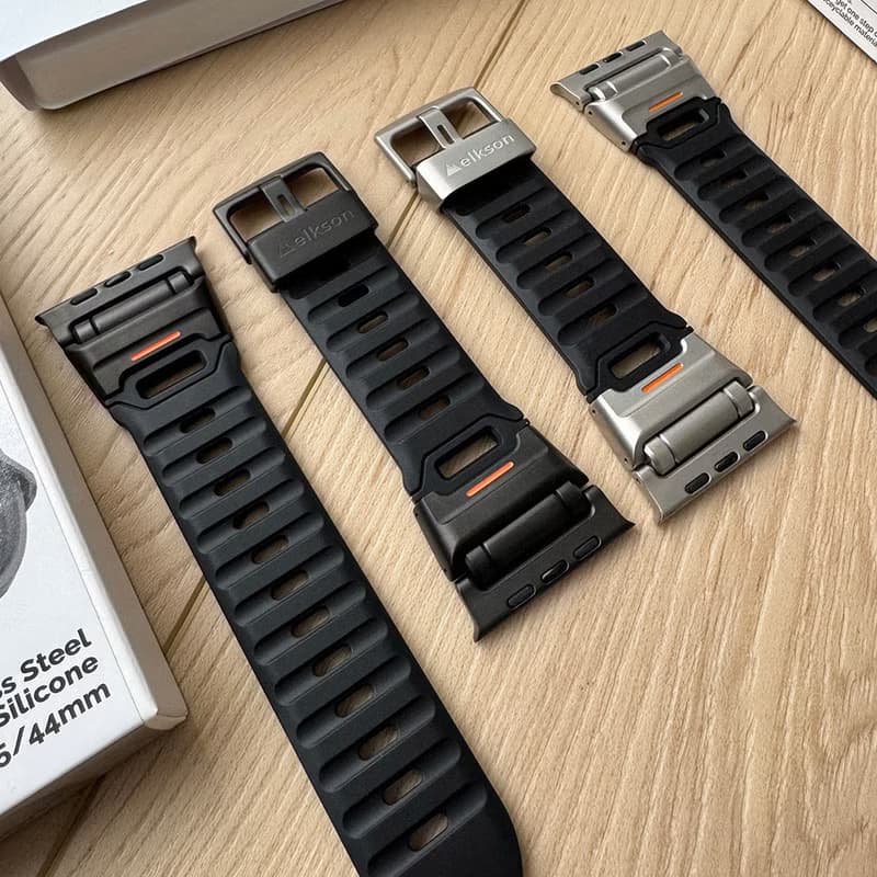 Elkson Apple Watch Fusion剛柔系列不銹鋼矽膠透氣錶帶44-49mm