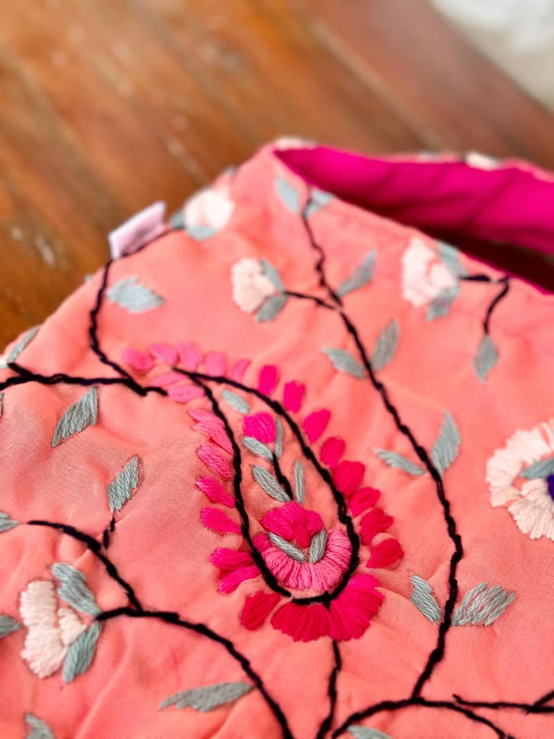 手工刺繡 粉橙色 花卉 肩背包 側背包 手袋 手提包